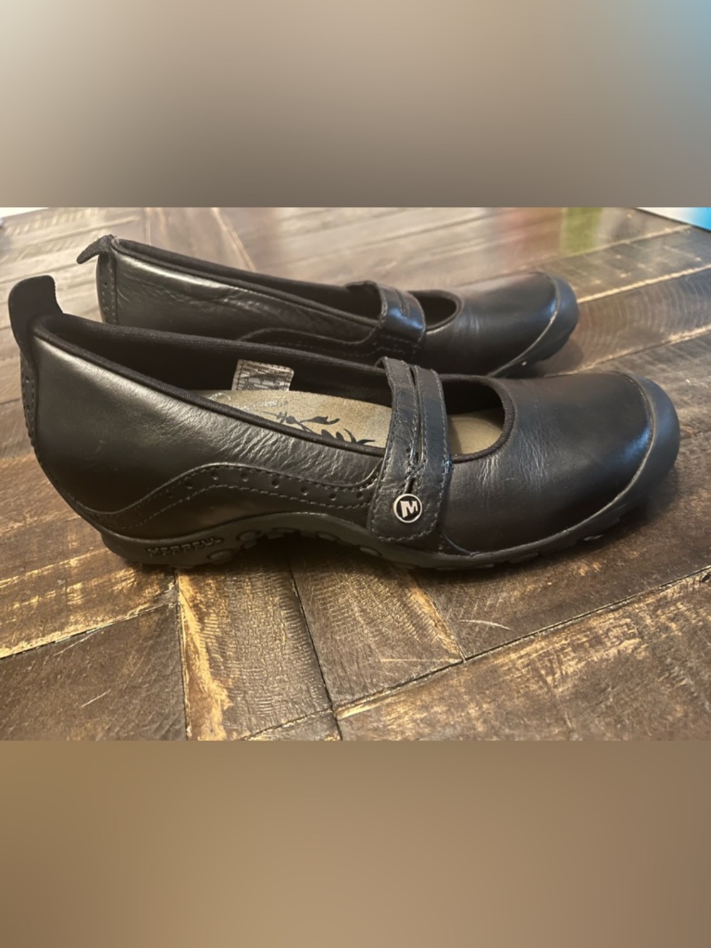 Merrell Plaza Bandeau Black Leather Mary Jane Comfort Flats with Nonslip Bottom